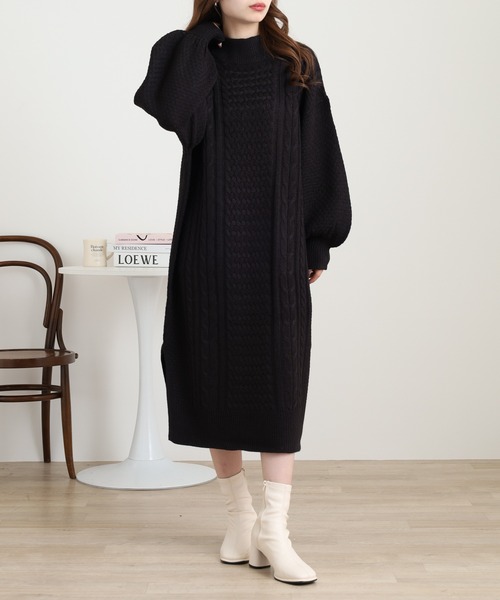 セール】myke ケーブル編みニット ハイネックワンピース（ワンピース