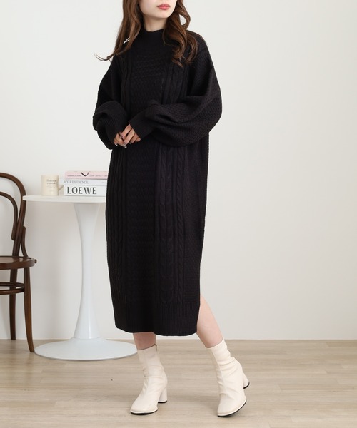 【MHL.】毛アルパカ混 ハイネックニットワンピース タートルネック S 黒 MHL アルパカ混 タートル ニット ワンピース マーガレットハウエル MHL