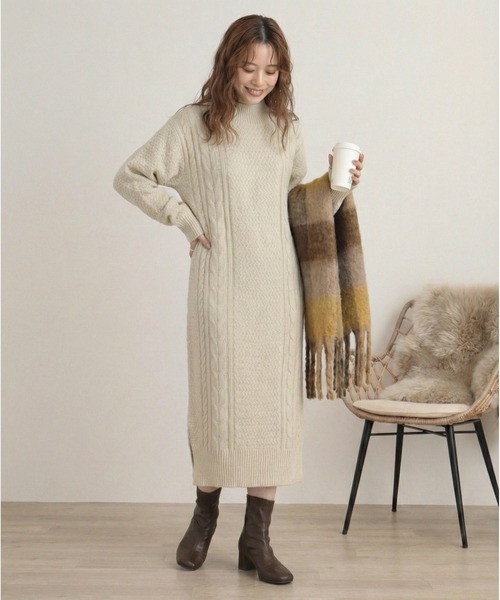 セール】myke ケーブル編みニット ハイネックワンピース（ワンピース