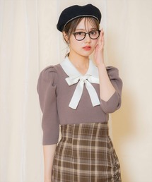リボンタイタックスリーブニット