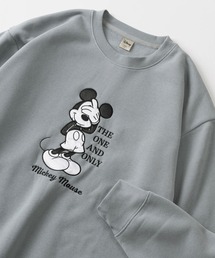 【Disney/ディズニー】ミッキーマウスイラスト ヴィンテージライクプリント&刺繍デザイン ビッグシルエット クルーネックスウェット/3Type