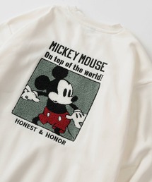 【Disney/ディズニー】ミッキーマウスイラスト ヴィンテージライクプリント&刺繍デザイン ビッグシルエット クルーネックスウェット/3Type