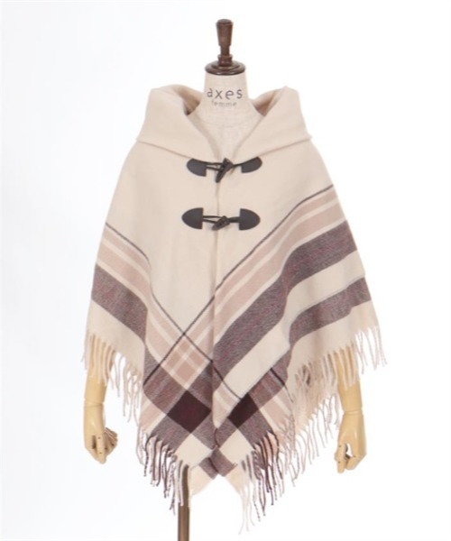 axes femme(アクシーズファム)の「サイドラインチェックポンチョ(レインコート/ポンチョ・レディース・ブラック/キナリ/モカ・FREE)」の4枚目の写真