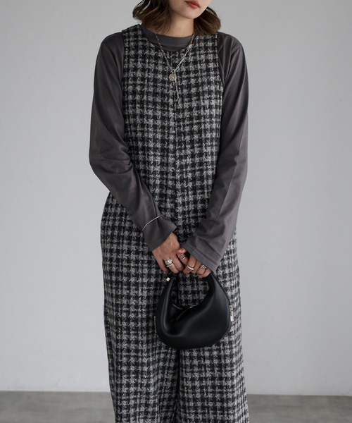 チェックツイードAラインオールインワン（つなぎ/オールインワン