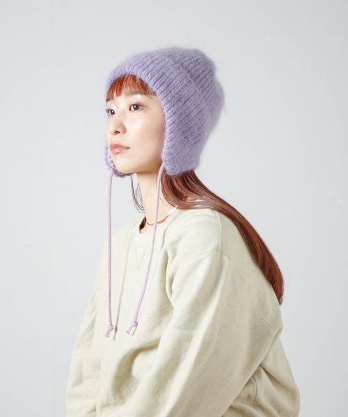 RACAL（ラカル）の「Dog-Year Mohair Wool Knit Watch / イヤーカフ付きモヘアウールニットワッチ（ニットキャップ/ビーニー・レディース・ブラック/オフホワイト/レッド/ライトパープル・FREE）」の3枚目の写真