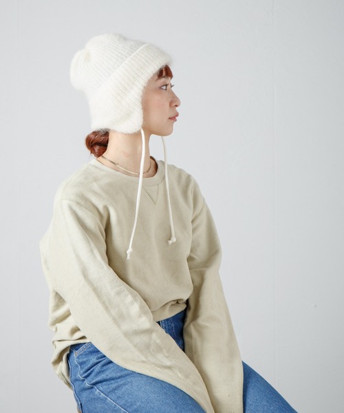 RACAL（ラカル）の「Dog-Year Mohair Wool Knit Watch / イヤーカフ付きモヘアウールニットワッチ（ニットキャップ/ビーニー・レディース・ブラック/オフホワイト/レッド/ライトパープル・FREE）」の5枚目の写真