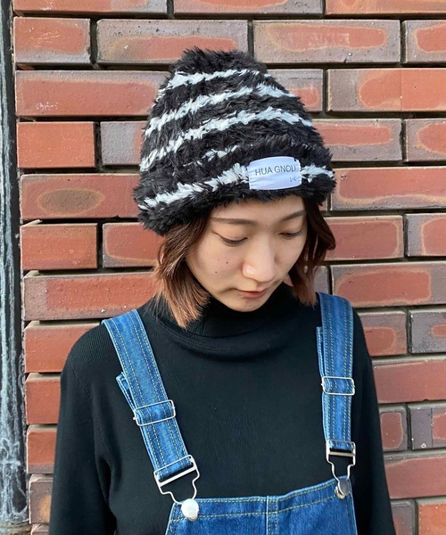 セール】ボーダー柄ボアニットキャップ（ニットキャップ/ビーニー