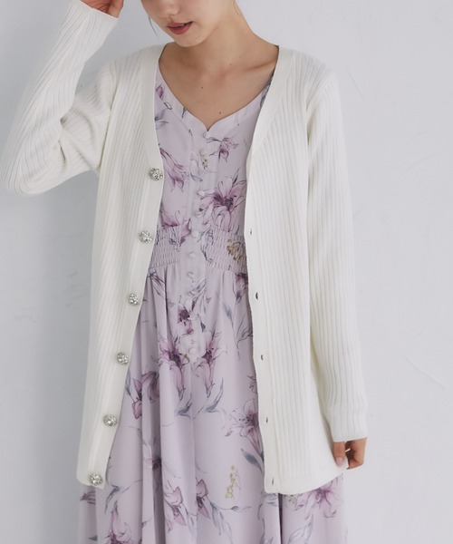 tocco closet(トッコ クローゼット)の「クリアビジュー釦ロングリブニットカーディガン(カーディガン/ボレロ・レディース・ピンク/アイボリー/ブラック・M)」の2枚目の写真