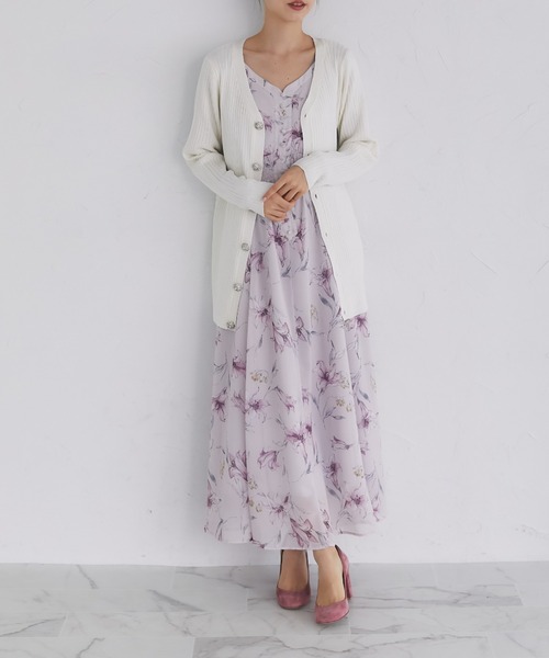 tocco closet(トッコ クローゼット)の「クリアビジュー釦ロングリブニットカーディガン(カーディガン/ボレロ・レディース・ピンク/アイボリー/ブラック・M)」の5枚目の写真