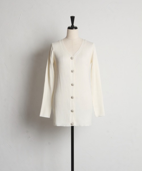 tocco closet(トッコ クローゼット)の「クリアビジュー釦ロングリブニットカーディガン(カーディガン/ボレロ・レディース・ピンク/アイボリー/ブラック・M)」の18枚目の写真
