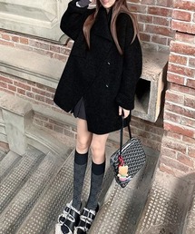 LYEON（リヨン）の「フェイクウールノーカラーコート/モッサコート（ノーカラーコート）」