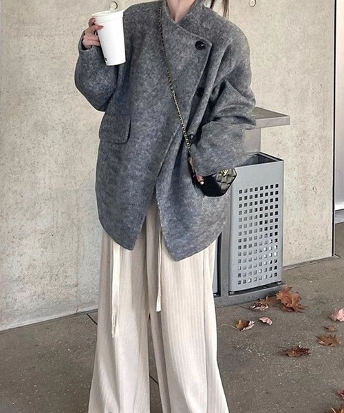LYEON(リヨン)の「フェイクウールノーカラーコート/モッサコート(ノーカラーコート・レディース・ブラック/グレー/ベージュ・FREE)」の6枚目の写真