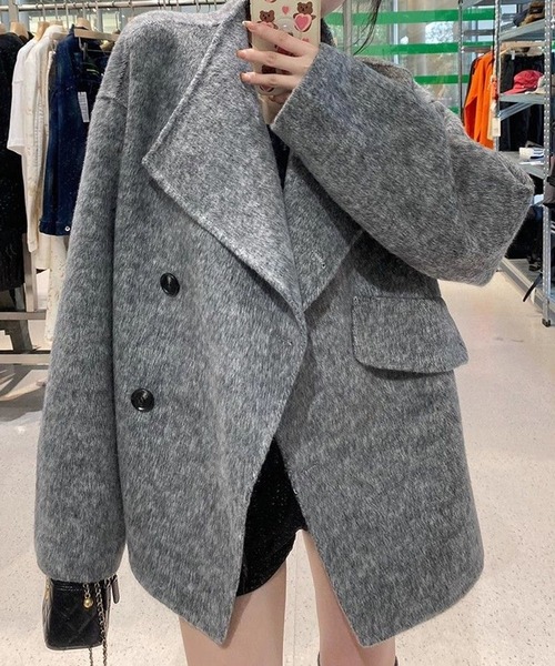 LYEON(リヨン)の「フェイクウールノーカラーコート/モッサコート(ノーカラーコート・レディース・ブラック/グレー/ベージュ・FREE)」の11枚目の写真