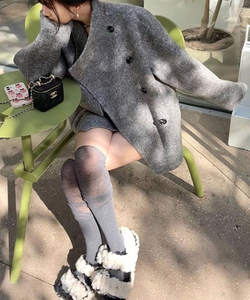 LYEON(リヨン)の「フェイクウールノーカラーコート/モッサコート(ノーカラーコート・レディース・ブラック/グレー/ベージュ・FREE)」の13枚目の写真