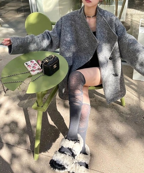 LYEON(リヨン)の「フェイクウールノーカラーコート/モッサコート(ノーカラーコート・レディース・ブラック/グレー/ベージュ・FREE)」の14枚目の写真