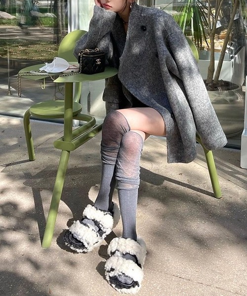 LYEON(リヨン)の「フェイクウールノーカラーコート/モッサコート(ノーカラーコート・レディース・ブラック/グレー/ベージュ・FREE)」の15枚目の写真