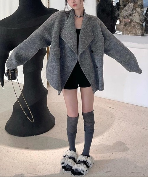 LYEON(リヨン)の「フェイクウールノーカラーコート/モッサコート(ノーカラーコート・レディース・ブラック/グレー/ベージュ・FREE)」の17枚目の写真