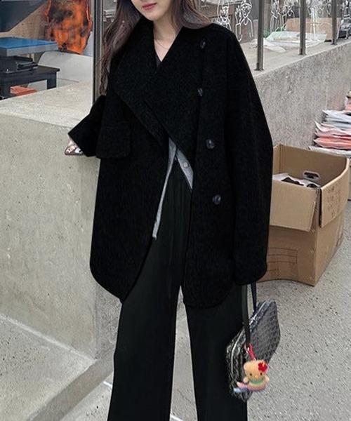 フェイクウールノーカラーコート/モッサコート（ノーカラーコート