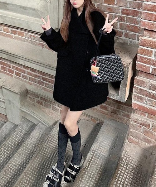 LYEON(リヨン)の「フェイクウールノーカラーコート/モッサコート(ノーカラーコート・レディース・ブラック/グレー/ベージュ・FREE)」の22枚目の写真