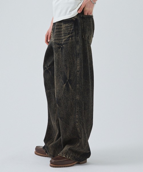 パンツ swag_swag_:) SWAGVIBE】Pinched Dye 3D Baggy Fit Denim Pants（デニムパンツ