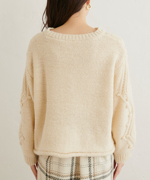 ポンポンニットセーター ヴィンテージ レトロ 古着 アイボリー 雰囲気 昭和レトロ カーディガン ゆるだぼ 厚手 古着 年代物