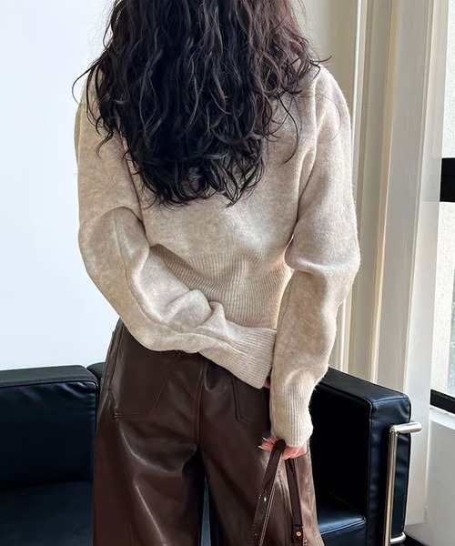 aimoha（アイモハ）の「裾ファスナークルーネックニットセーター（ニット/セーター・レディース・ブラック/チョコ/ベージュ・FREE）」の7枚目の写真