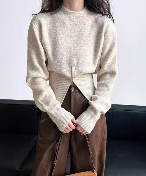 aimoha（アイモハ）の「裾ファスナークルーネックニットセーター（ニット/セーター・レディース・ブラック/チョコ/ベージュ・FREE）」の8枚目の写真