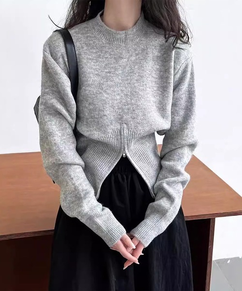 aimoha（アイモハ）の「裾ファスナークルーネックニットセーター（ニット/セーター・レディース・ブラック/チョコ/ベージュ・FREE）」の12枚目の写真