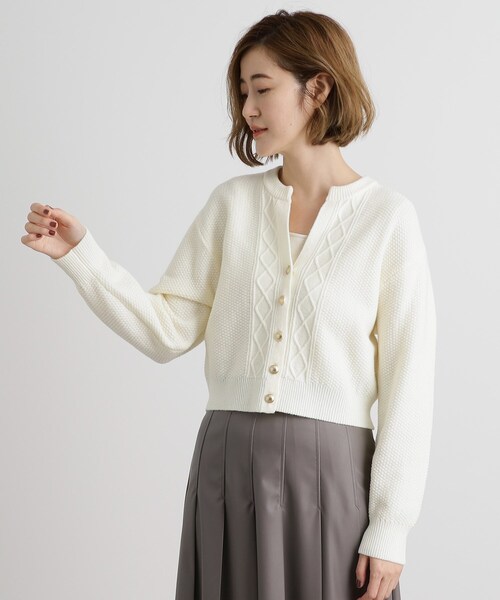 grove（グローブ）の「スリットネッククロップドカーディガン（カーディガン/ボレロ・レディース・ネイビー/イエロー/グレー/オフホワイト・03/02/01/04/05）」の5枚目の写真