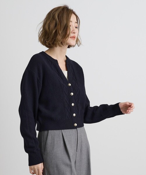 grove（グローブ）の「スリットネッククロップドカーディガン（カーディガン/ボレロ・レディース・ネイビー/イエロー/グレー/オフホワイト・03/02/01/04/05）」の18枚目の写真