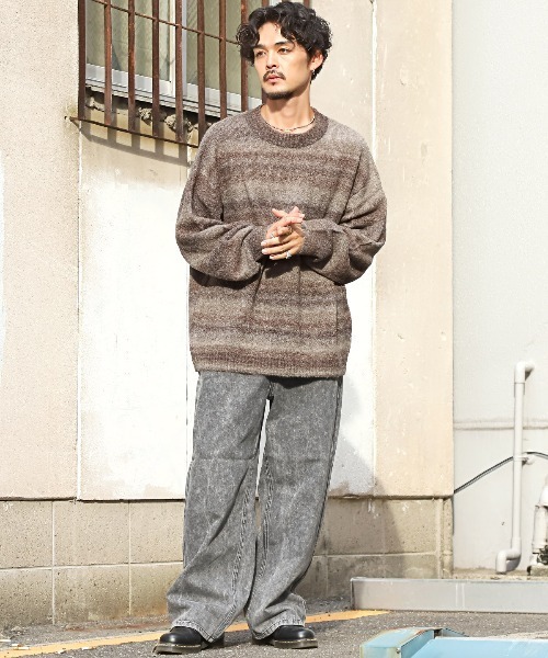 LUXSTYLE(ラグスタイル)の「グラデーションクルーネックニット(ニット/セーター・メンズ・ブラウン/グリーン/グレー・M/L)」の8枚目の写真