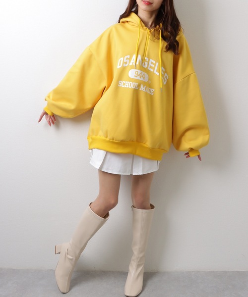 Lace Ladies(レースレディース)の「ロゴプリント カレッジ フロントジップ パーカー トップス(パーカー・レディース・イエロー/アイボリー・M/XL)」の3枚目の写真