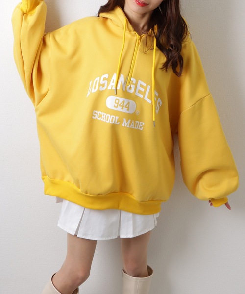 Lace Ladies(レースレディース)の「ロゴプリント カレッジ フロントジップ パーカー トップス(パーカー・レディース・イエロー/アイボリー・M/XL)」の7枚目の写真