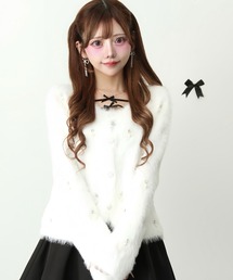 Diable baiser（ディアブルベーゼ）の「ビジューふわふわシャギーニットカーディガン（カーディガン/ボレロ）」