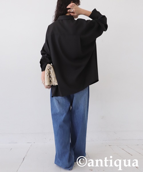 antiqua(アンティカ)の「シンプルプルオーバーシャツ(シャツ/ブラウス・レディース・ブラック/アイボリー/ブルー・ONESIZE)」の10枚目の写真