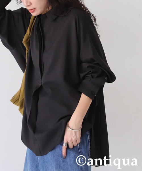 antiqua(アンティカ)の「シンプルプルオーバーシャツ(シャツ/ブラウス・レディース・ブラック/アイボリー/ブルー・ONESIZE)」の11枚目の写真