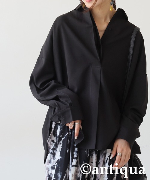 antiqua(アンティカ)の「シンプルプルオーバーシャツ(シャツ/ブラウス・レディース・ブラック/アイボリー/ブルー・ONESIZE)」の13枚目の写真