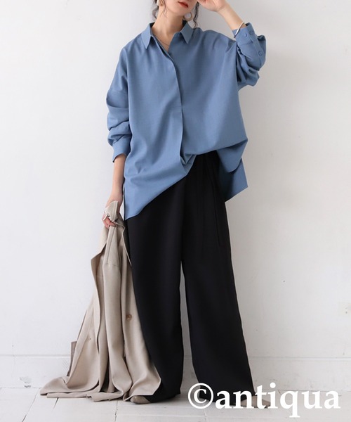 antiqua(アンティカ)の「シンプルプルオーバーシャツ(シャツ/ブラウス・レディース・ブラック/アイボリー/ブルー・ONESIZE)」の16枚目の写真