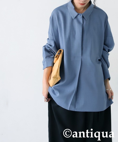 antiqua(アンティカ)の「シンプルプルオーバーシャツ(シャツ/ブラウス・レディース・ブラック/アイボリー/ブルー・ONESIZE)」の18枚目の写真