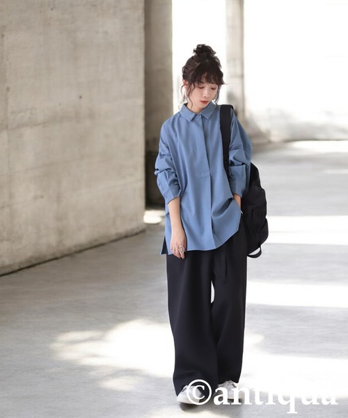 antiqua(アンティカ)の「シンプルプルオーバーシャツ(シャツ/ブラウス・レディース・ブラック/アイボリー/ブルー・ONESIZE)」の20枚目の写真