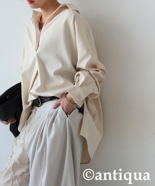 antiqua(アンティカ)の「シンプルプルオーバーシャツ(シャツ/ブラウス・レディース・ブラック/アイボリー/ブルー・ONESIZE)」の5枚目の写真