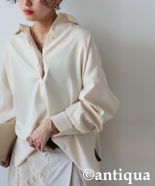 antiqua(アンティカ)の「シンプルプルオーバーシャツ(シャツ/ブラウス・レディース・ブラック/アイボリー/ブルー・ONESIZE)」の6枚目の写真