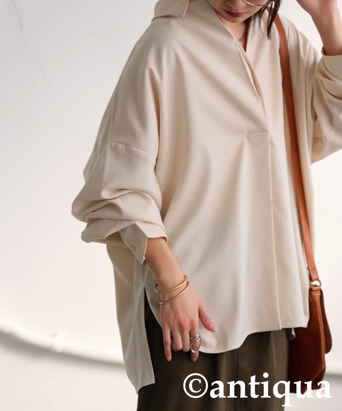 antiqua(アンティカ)の「シンプルプルオーバーシャツ(シャツ/ブラウス・レディース・ブラック/アイボリー/ブルー・ONESIZE)」の9枚目の写真
