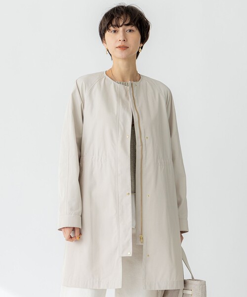 セール】【撥水加工】ライトツイル ノーカラーコート（ノーカラー