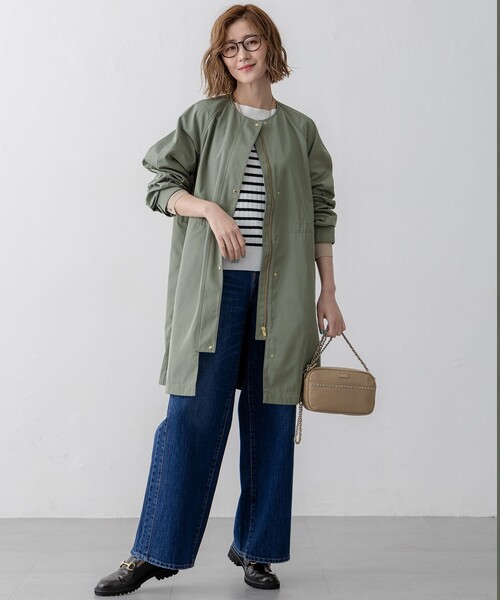 mm☆23区 撥水加工 ライトツイル ノーカラーコート 38◆カーキ セール】【撥水加工】ライトツイル ノーカラーコート（ノーカラー