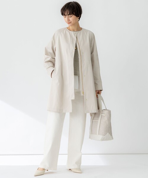 セール】【撥水加工】ライトツイル ノーカラーコート（ノーカラー