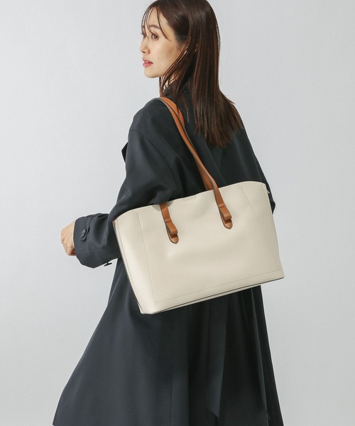 GLOBAL WORK（グローバルワーク）の「スペ軽撥水6ポケA4トート/234500（トートバッグ・レディース・ブラック系その他/ホワイト×ブラウン/ホワイト系その他7/シルバー/ベージュ/ブラック・ONE SIZE）」の7枚目の写真