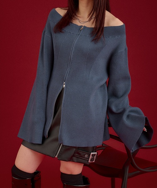 Ellno de Mavie（エルノデメヴィ）の「ワイドクルーネックジップニット（ニット/セーター・レディース・ブルーグレー/ブラック・FREE）」の18枚目の写真