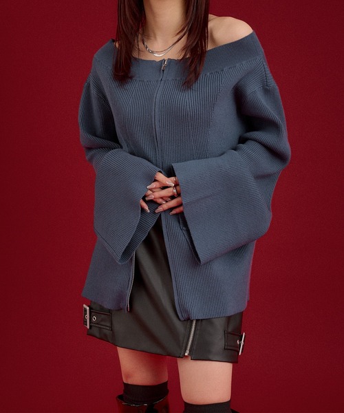 Ellno de Mavie（エルノデメヴィ）の「ワイドクルーネックジップニット（ニット/セーター・レディース・ブルーグレー/ブラック・FREE）」の6枚目の写真