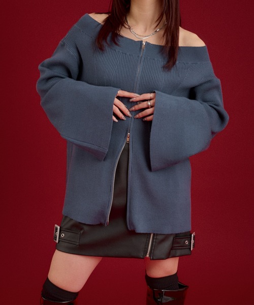 Ellno de Mavie（エルノデメヴィ）の「ワイドクルーネックジップニット（ニット/セーター・レディース・ブルーグレー/ブラック・FREE）」の9枚目の写真